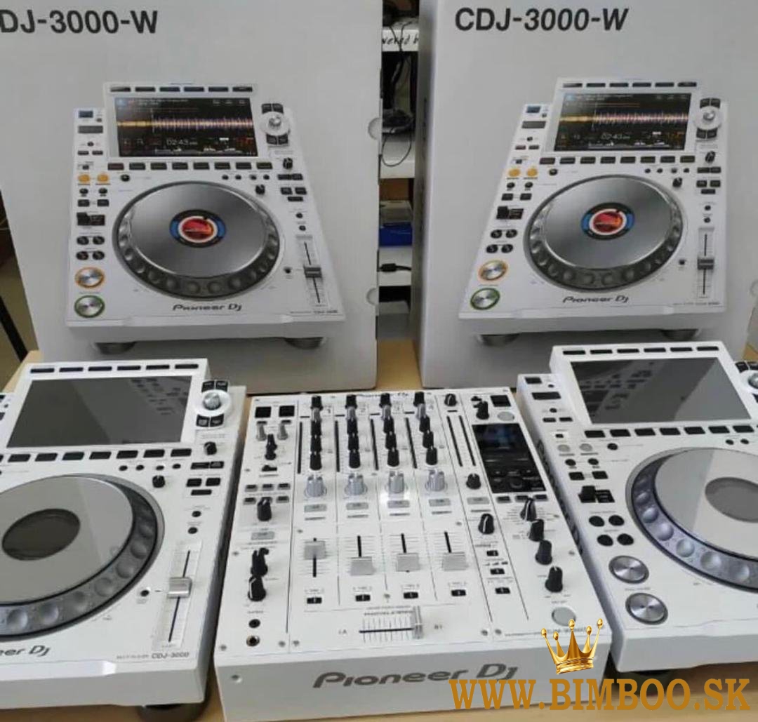2x Pioneer DJ CDJ-3000-W + 1x DJM-900NXS2-W, Pioneer DJ DJM-V10-LF, Pioneer DJM-A9, Pioneer CDJ-Tour